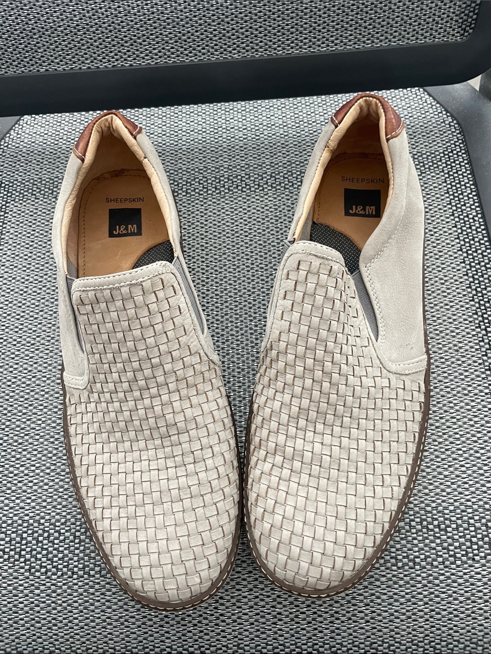 Men’s Sheepskin Woven Slip-On Loafers in Beige